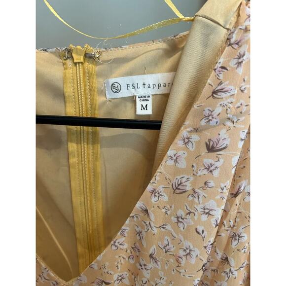 Pink Blush Yellow Ruffle Mini Dress Fully Lined Girly Cottagecore - Picture 2 of 3